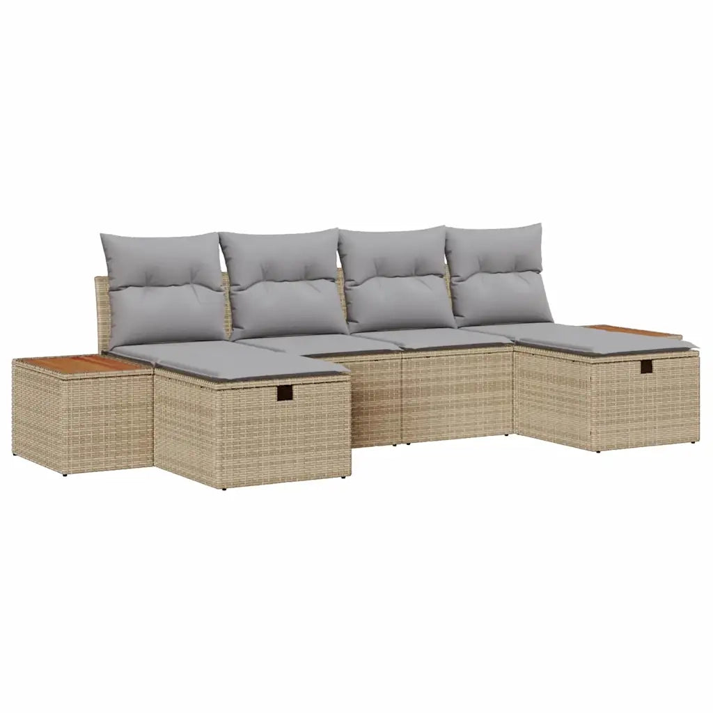 Set Divano da Giardino con cuscino 6 pcs Beige polyrattan
