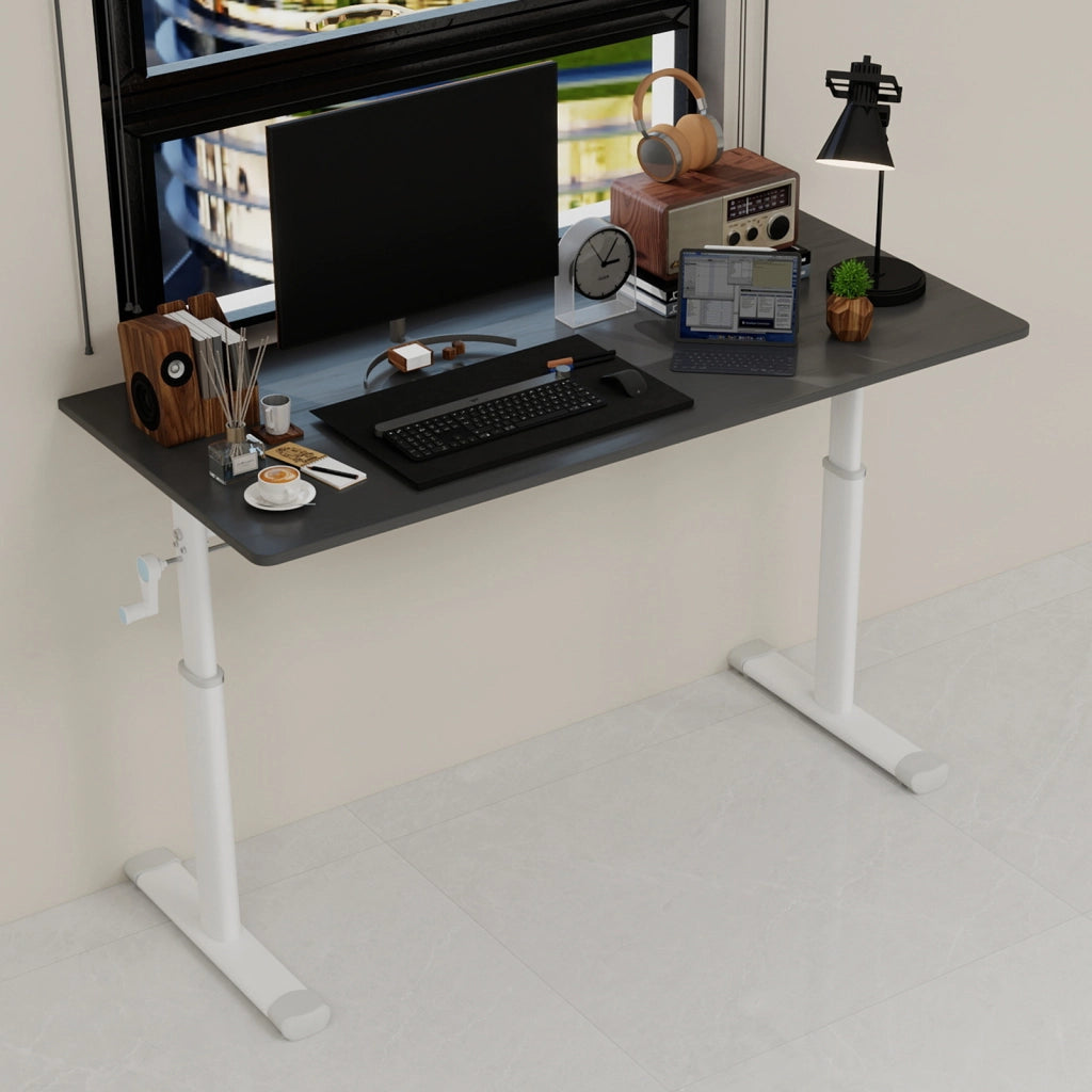 Scrivania regolabile in altezza per casa e ufficio, design compatto, colore grigio