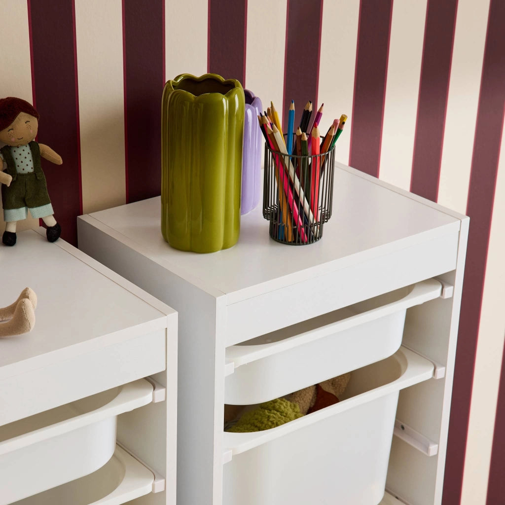 Set di 2 mobili per bambini con 4 contenitori, bianco