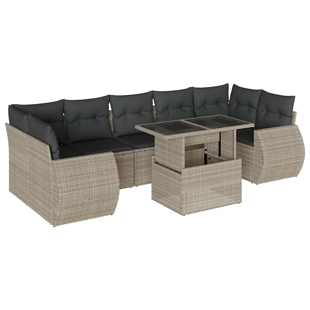 Set Divano da Giardino 8pz con Cuscini Grigio Chiaro Polyrattan 3268412