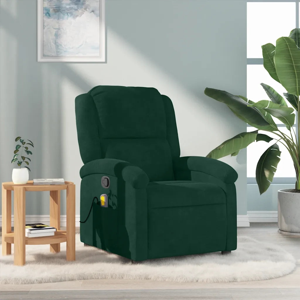 Poltrona Massaggiante | Sedia Relax Reclinabile Verde Scuro in Velluto