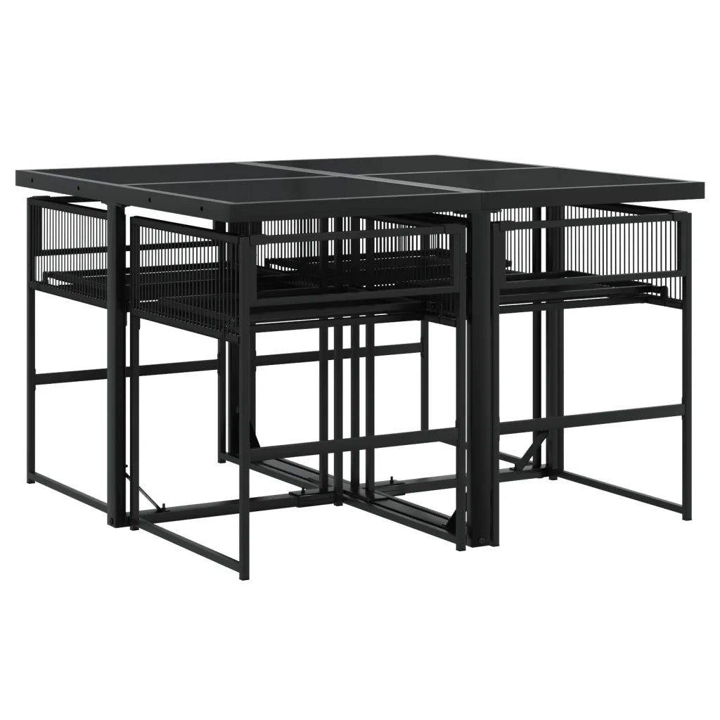 Set da Pranzo da Giardino 5 pz | Set Salotto da Giardino Nero in Polyrattan