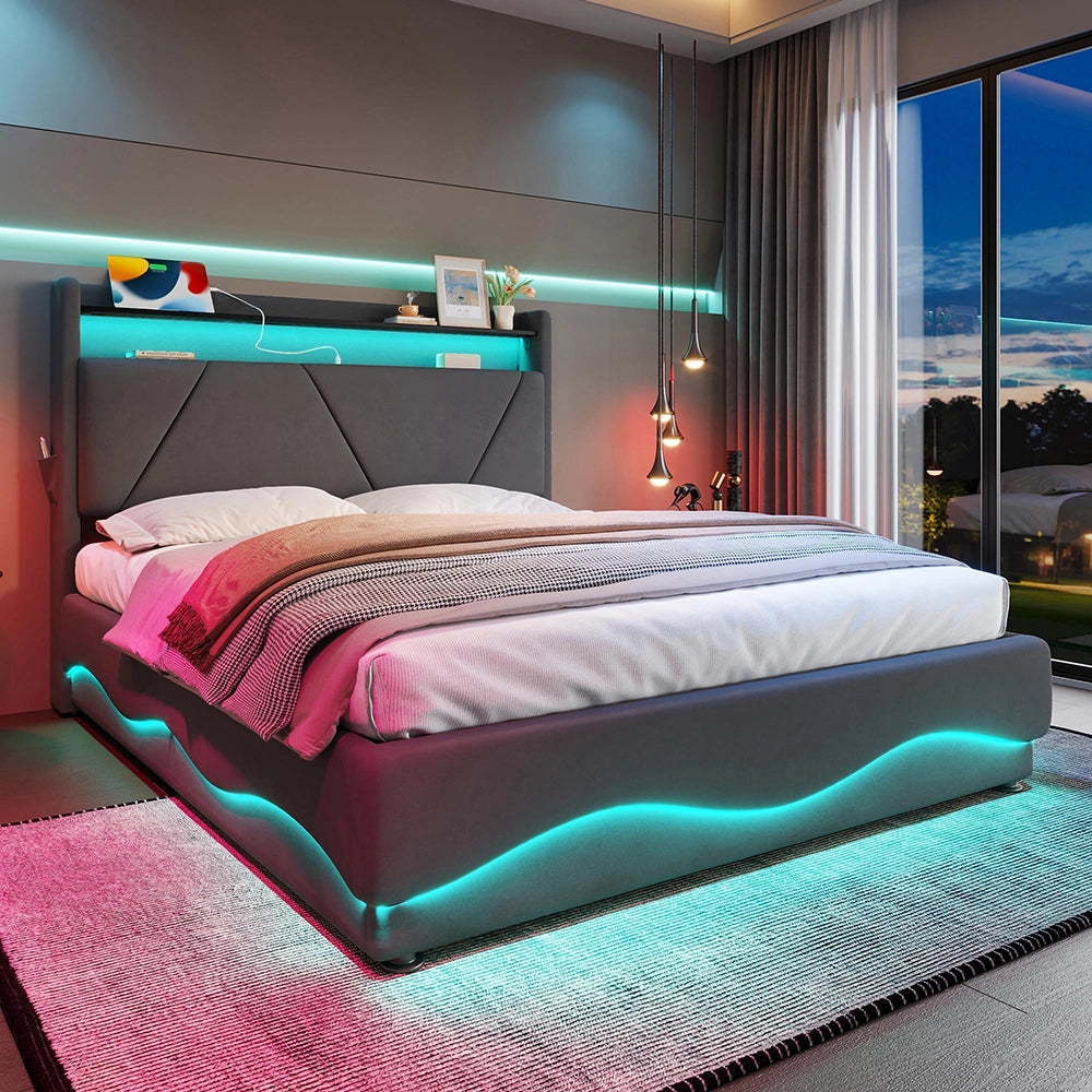 Letto 140x200cm imbottito - Xylo - LED USB ripostiglio idraulico