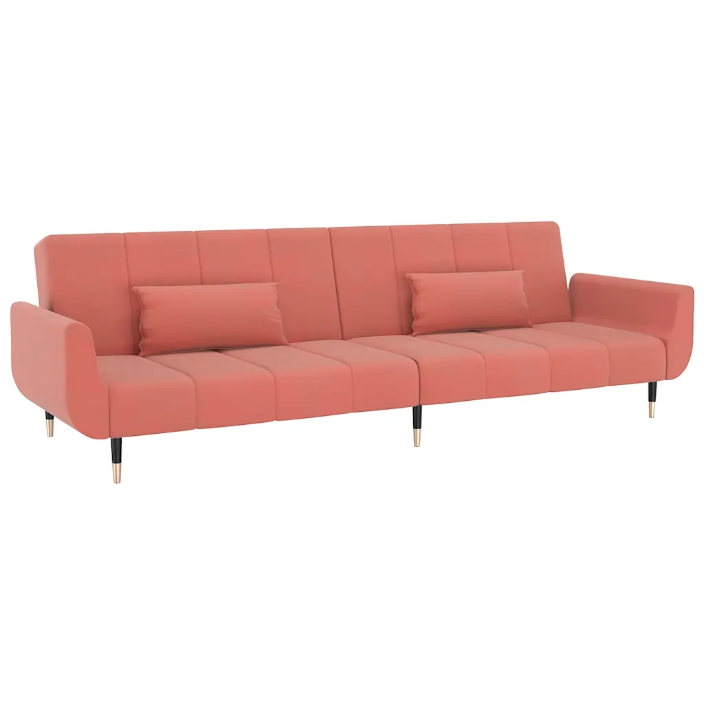 Divano Letto a 2 Posti con 2 Cuscini-Sofa Letto 2 Posti-Daybed Rosa in Velluto 204754