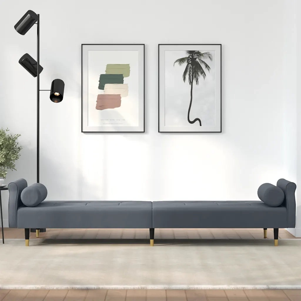 Divano Letto con Cuscini-Sofa Letto-Daybed Grigio Scuro in Velluto