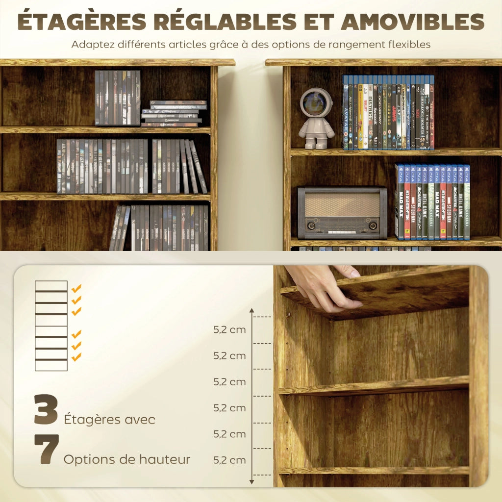Libreria per CD e DVD con 8 scomparti e 6 ripiani regolabili ¨C Minimal ¨C Marrone
