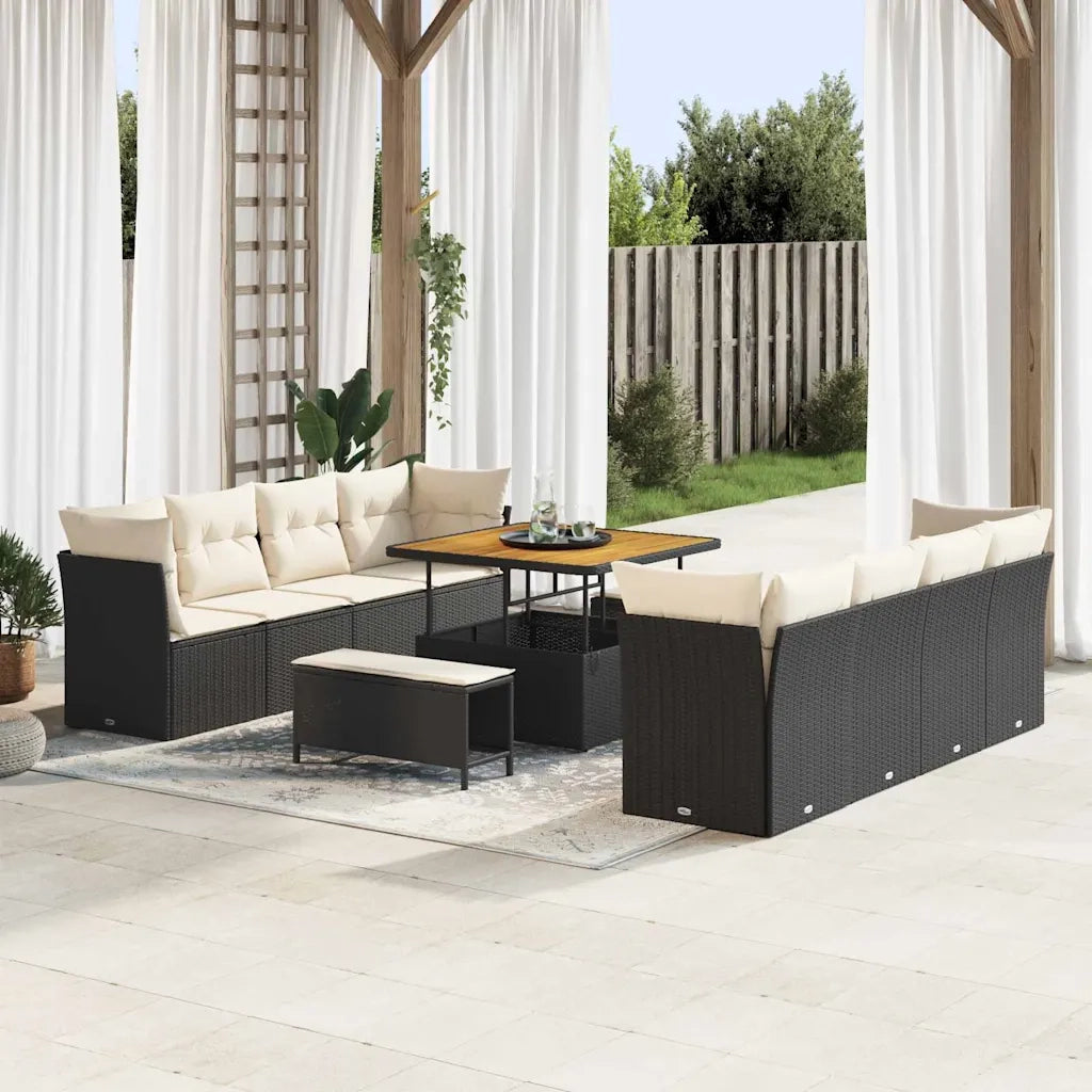 Set Divano da Giardino 11 pcs Nero polyrattan
