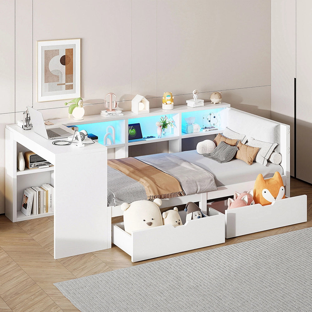 Letto contenitore - Xylo - 90x200 cm LED bianco