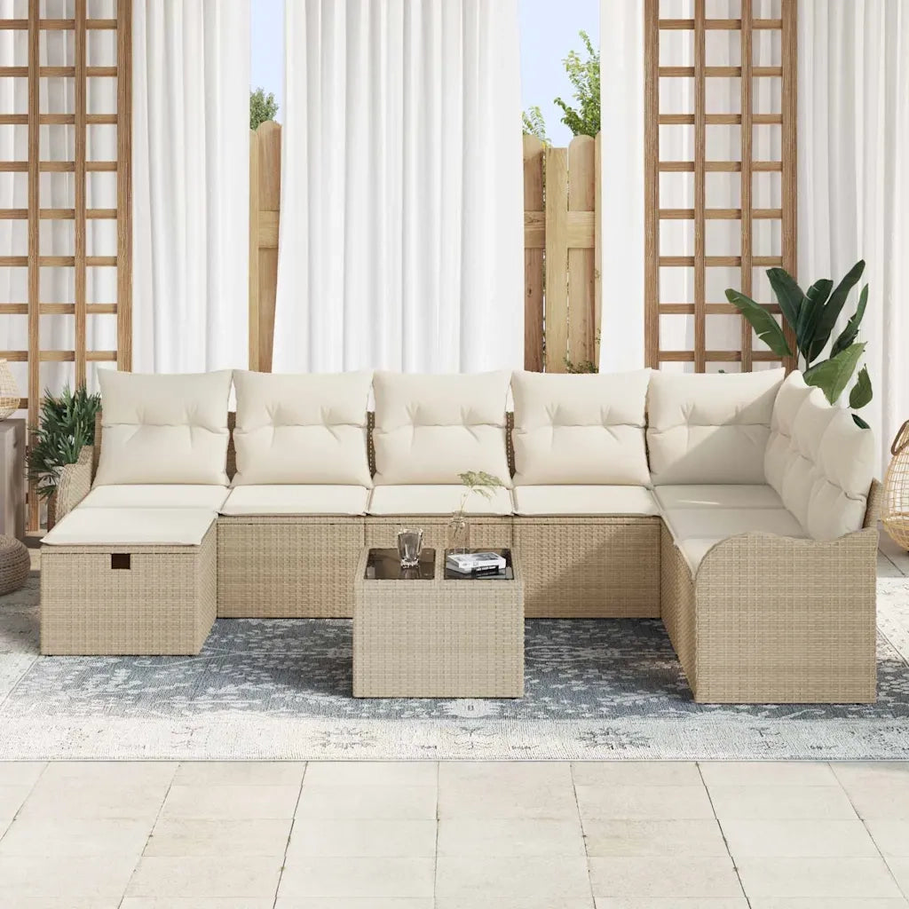 Set Divano da Giardino con cuscino 9 pcs Beige Poly Rattan