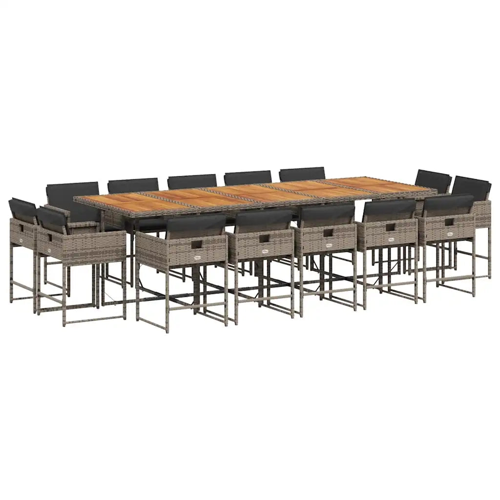 Set da Pranzo da Giardino 15 pz con Cuscini Grigio Polyrattan 3278185