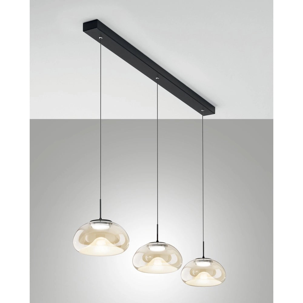 Brena - Lampadario a sospensione 3 luci Fabas Luce - LED 30W dimmerabile - Cognac Design lineare
