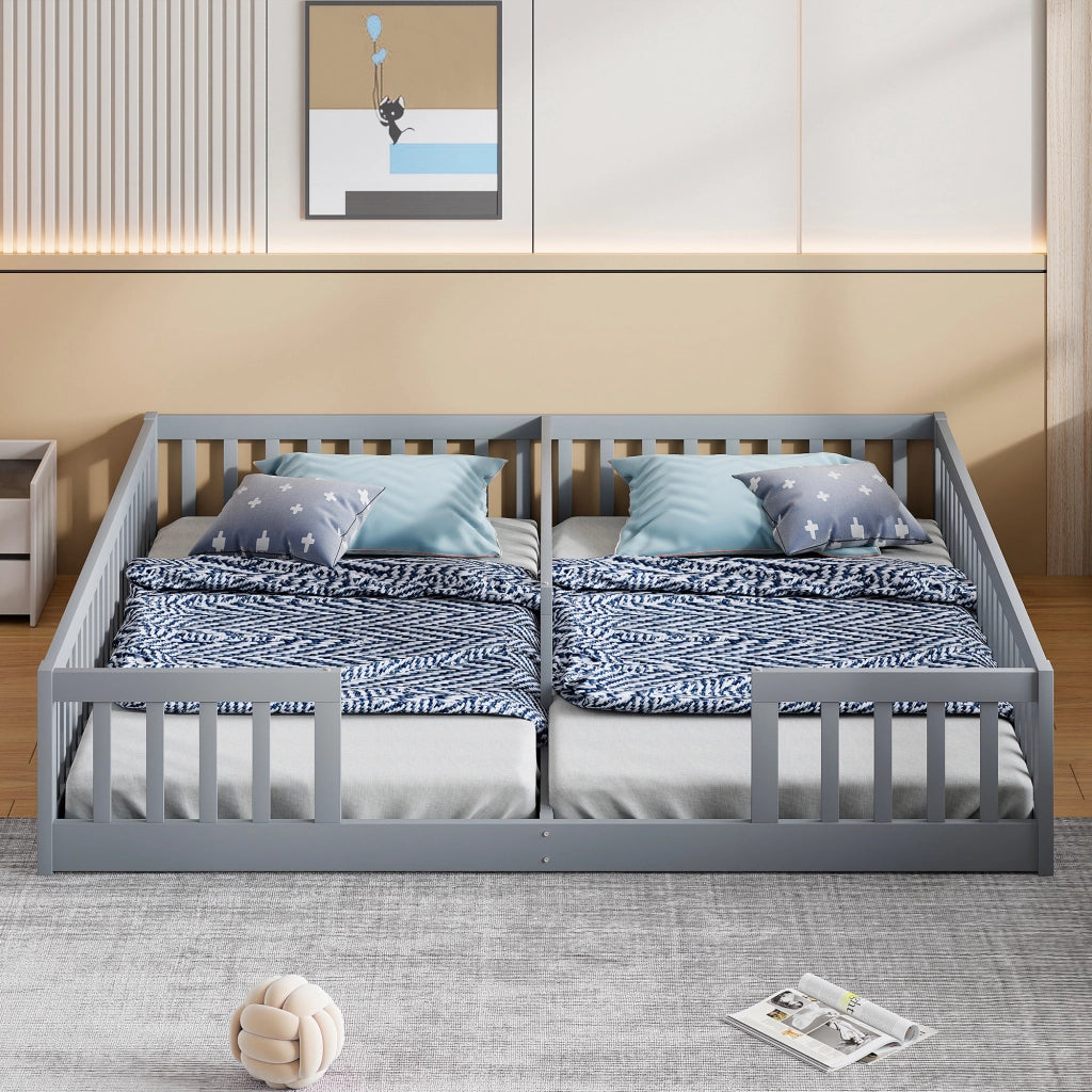 LETTO per bambini 90x200 cm con sponde, in pino e MDF, Grigio