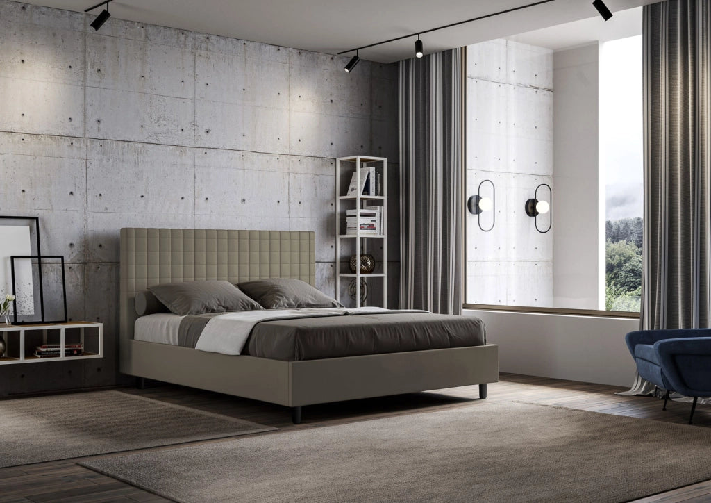 BS COM Letto matrimoniale con rete imbottito 160x210 similpelle cappuccino