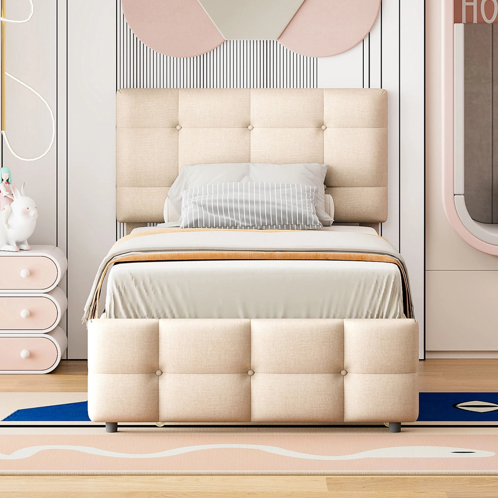 LETTO imbottito per bambini 90x200 cm Beige con letto estraibile