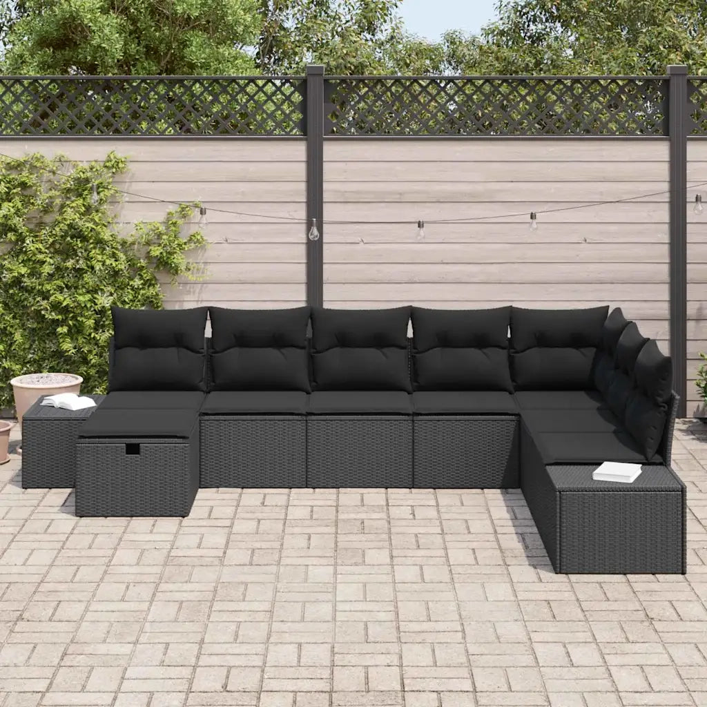 Set Divano da Giardino con cuscino 8 pcs Nero polyrattan