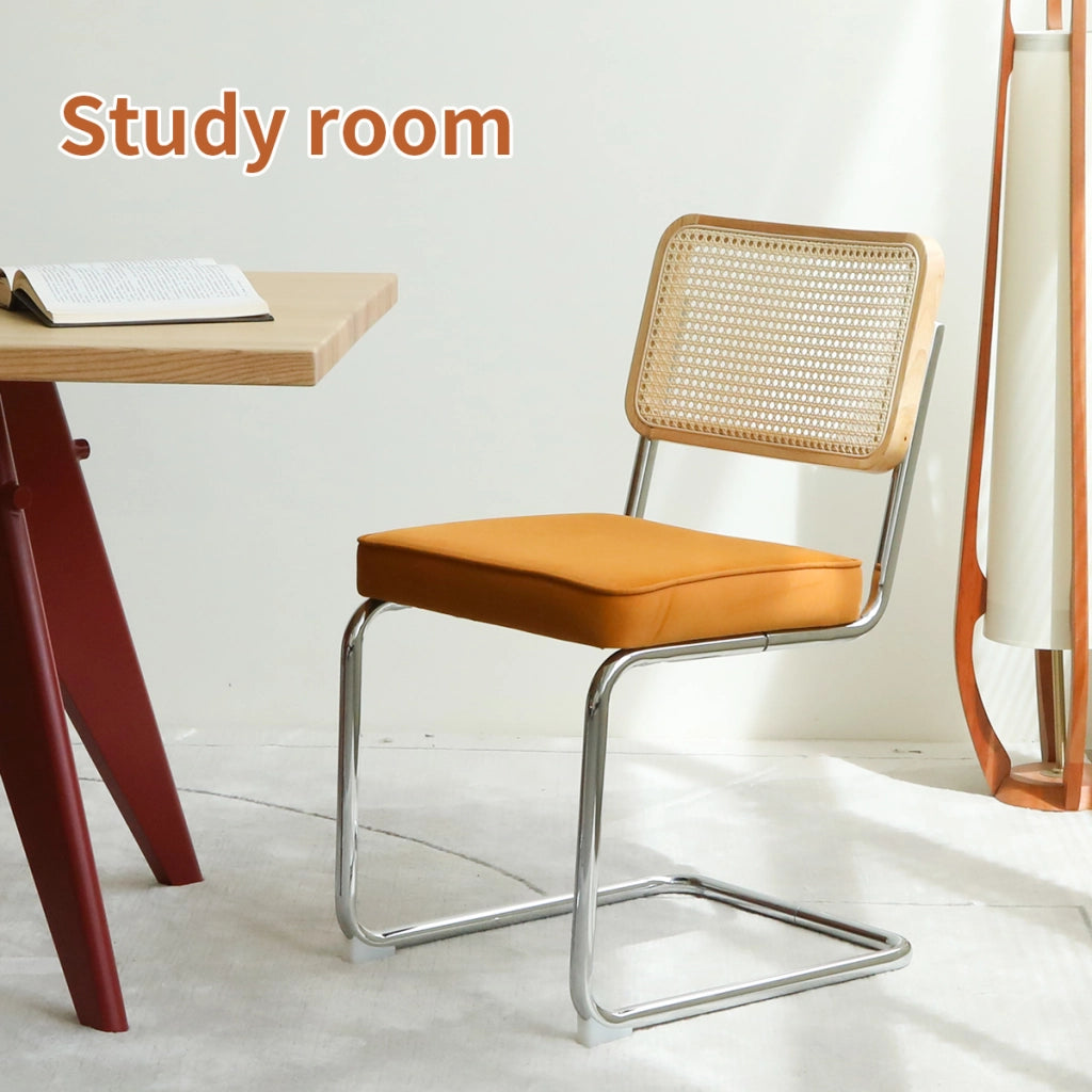 Sedie da Pranzo Set 2 Pezzi ¨C MINIMAL ¨C Velluto Rattan, Gambe Cromate, Design Moderno