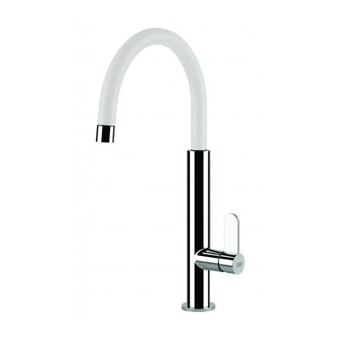 Elleci Dove MKKDOV96 - Miscelatore da cucina Mono Splitcomando, da incasso, Keratek, canna girevole, 41,5 cm, Acciaio-Bianco