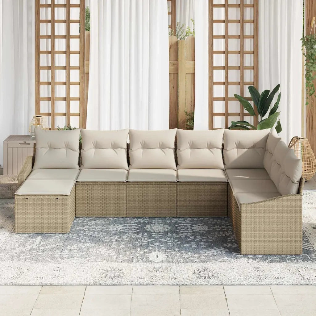 Set di divani con cuscino 8 pcs Beige polyrattan