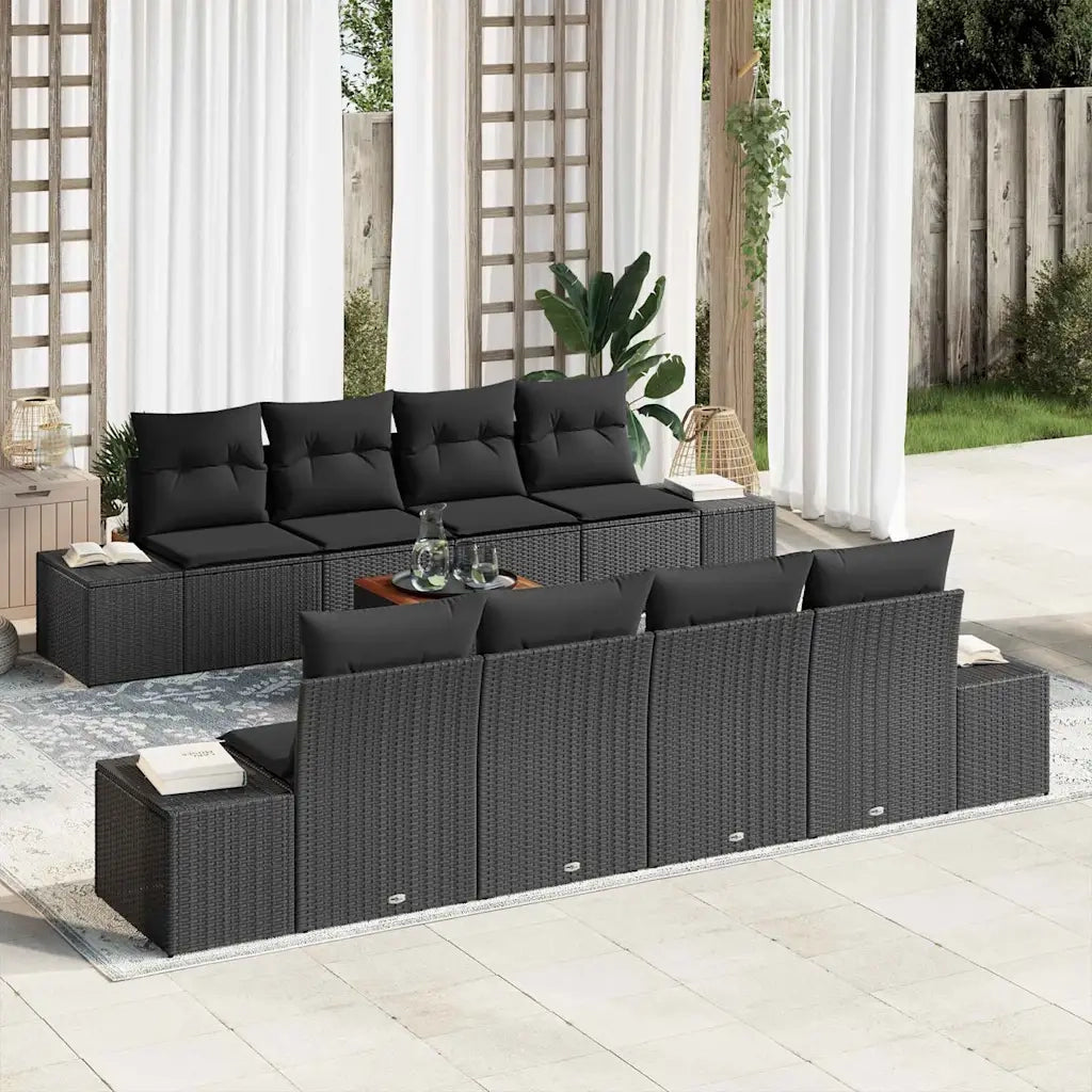 Set Divano da Giardino con archiviazione 9 pcs Nero polyrattan 3356602