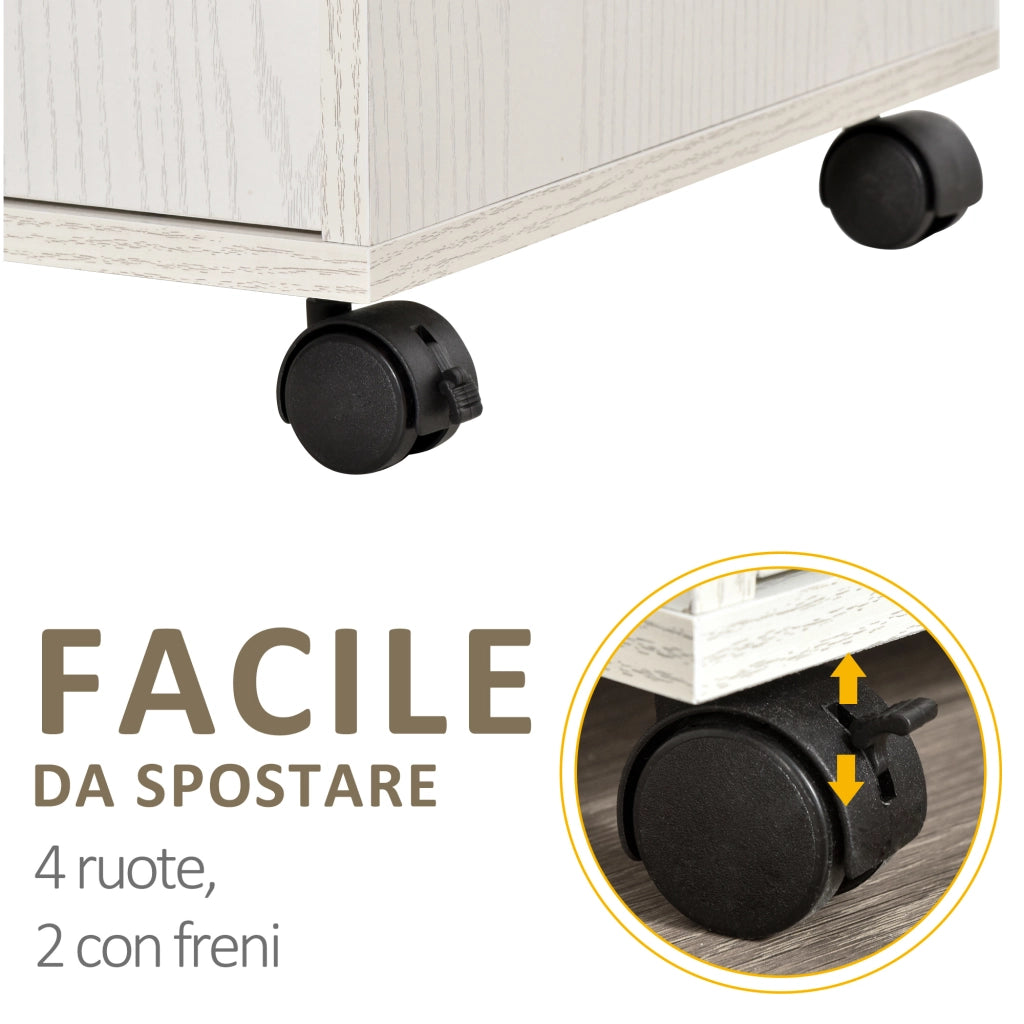Armadio Multiuso con Ruote, Ripiani e Ante ¨C Minimal ¨C Bianco 60.4x40.3x97cm