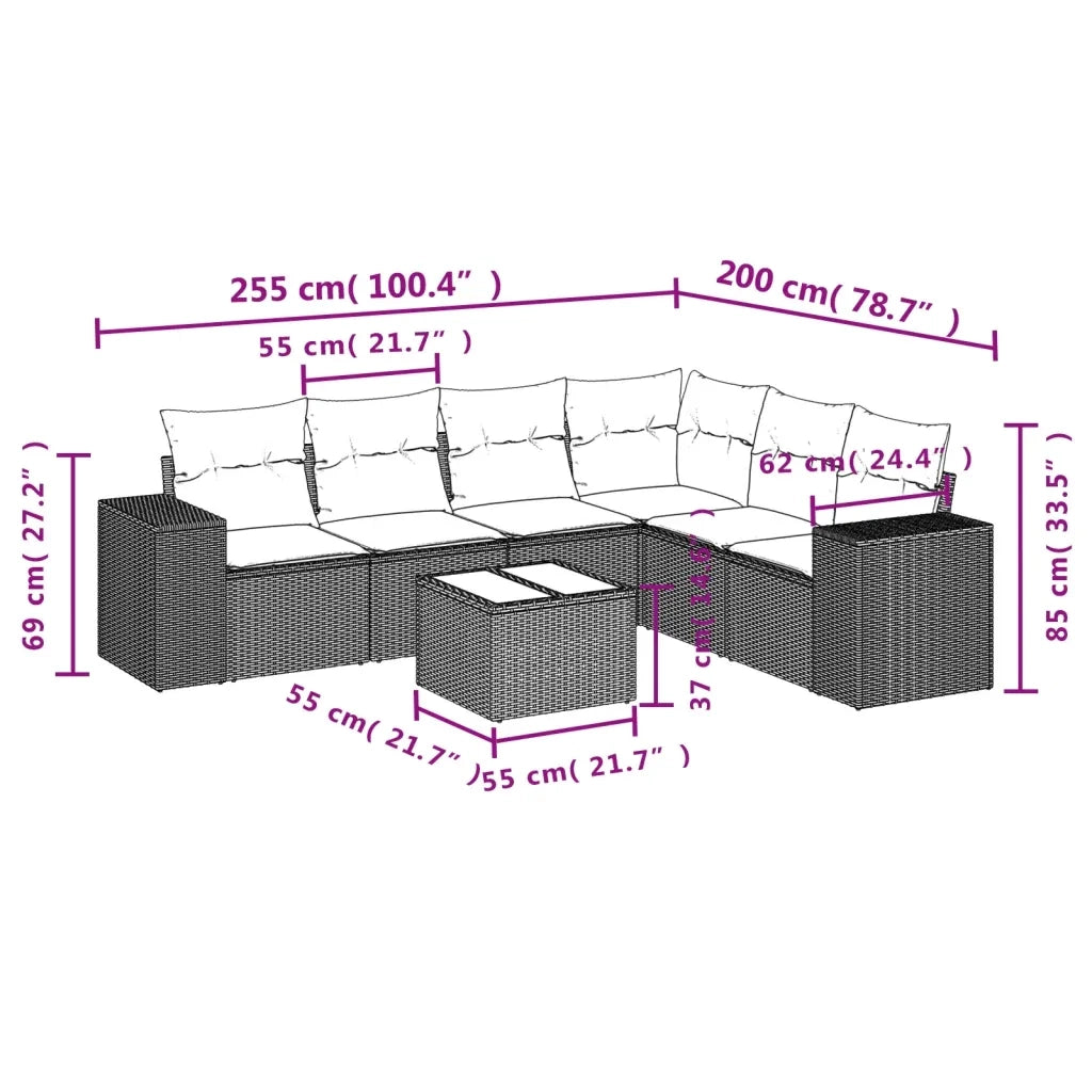 Set Divani da Giardino 7 pz con Cuscini Beige in Polyrattan 3222618