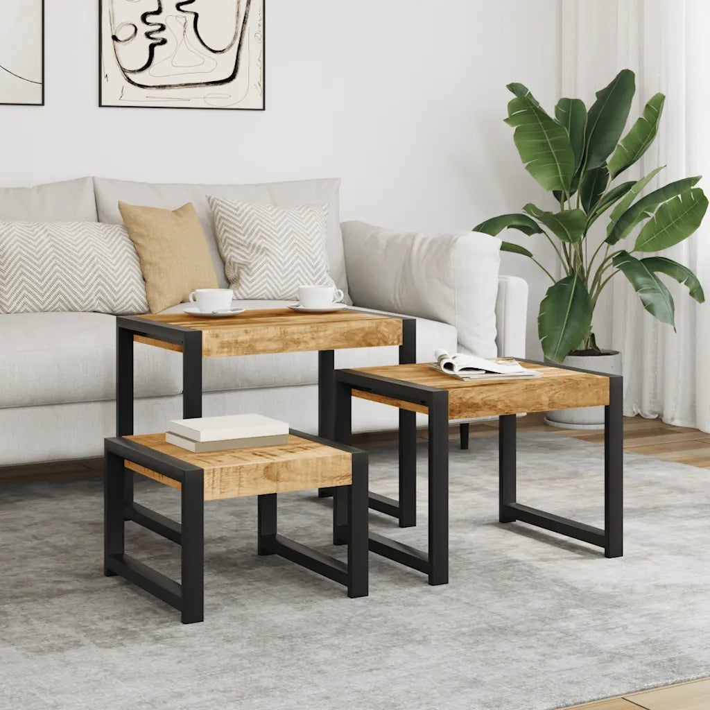Tavolini Impilabili 3 pz in Legno Massello di Mango 247404