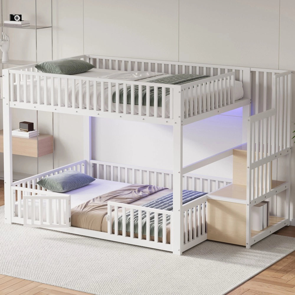 Letto a Castello con Contenitore e LED ¨C Xylo ¨C Bianco 140x200