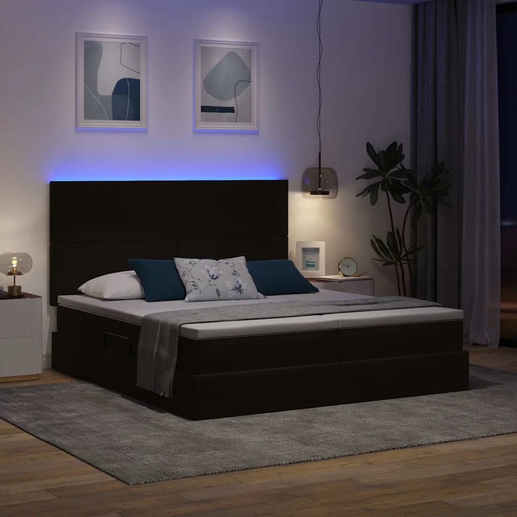 Letto con luci a strisce a LED Nero 200 x 200 cm Velluto
