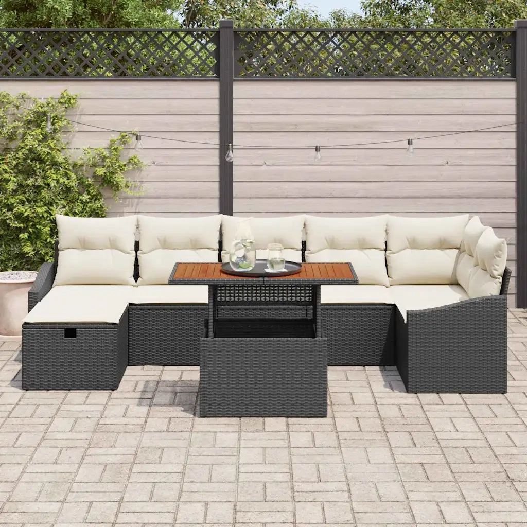 Set Divano da Giardino con cuscino 8 pcs Nero polyrattan