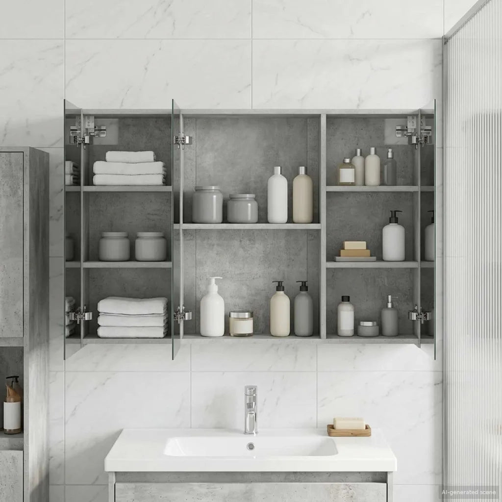 Mobiletto per specchio da bagno con lo scaffale Grigio cemento 889122