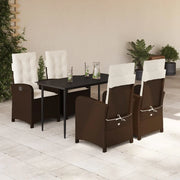Set da Pranzo da Giardino 5pz con Cuscini in Polyrattan Marrone 3212333