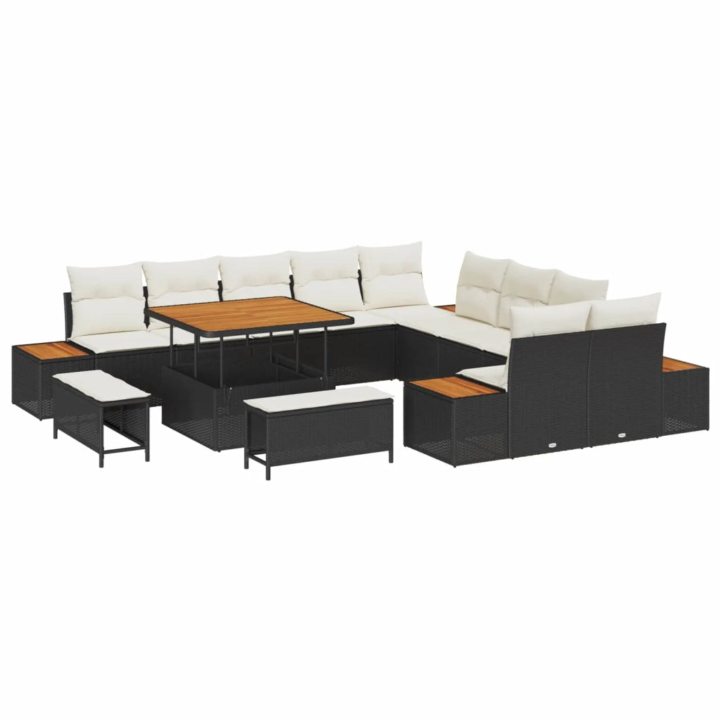 Set Divano da Giardino con cuscino 13 pcs Nero e Crema 3363355