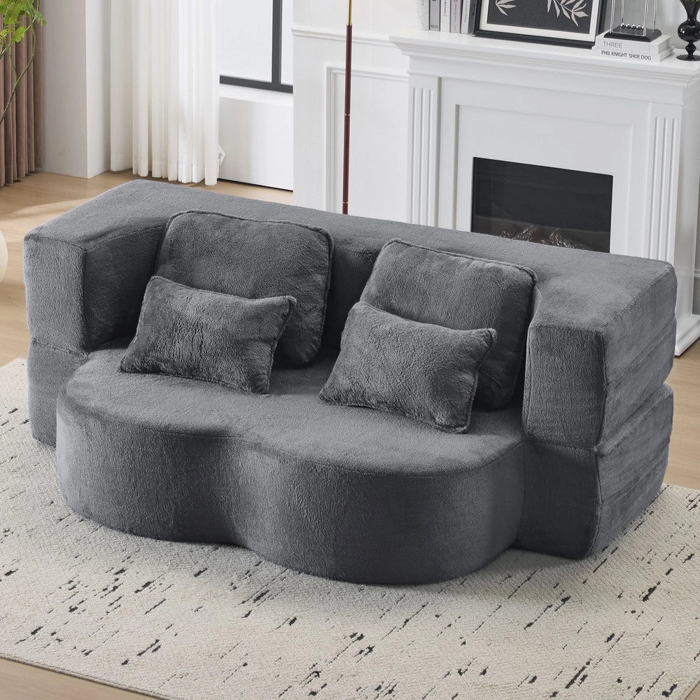 Divano Letto Pieghevole Grigio Blu ¨C Xylo ¨C Flanella, 4 Cuscini