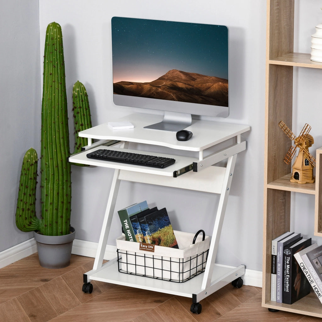 Scrivania per computer con ruote e ripiano scorrevole ¨C zephmum ¨C Bianco