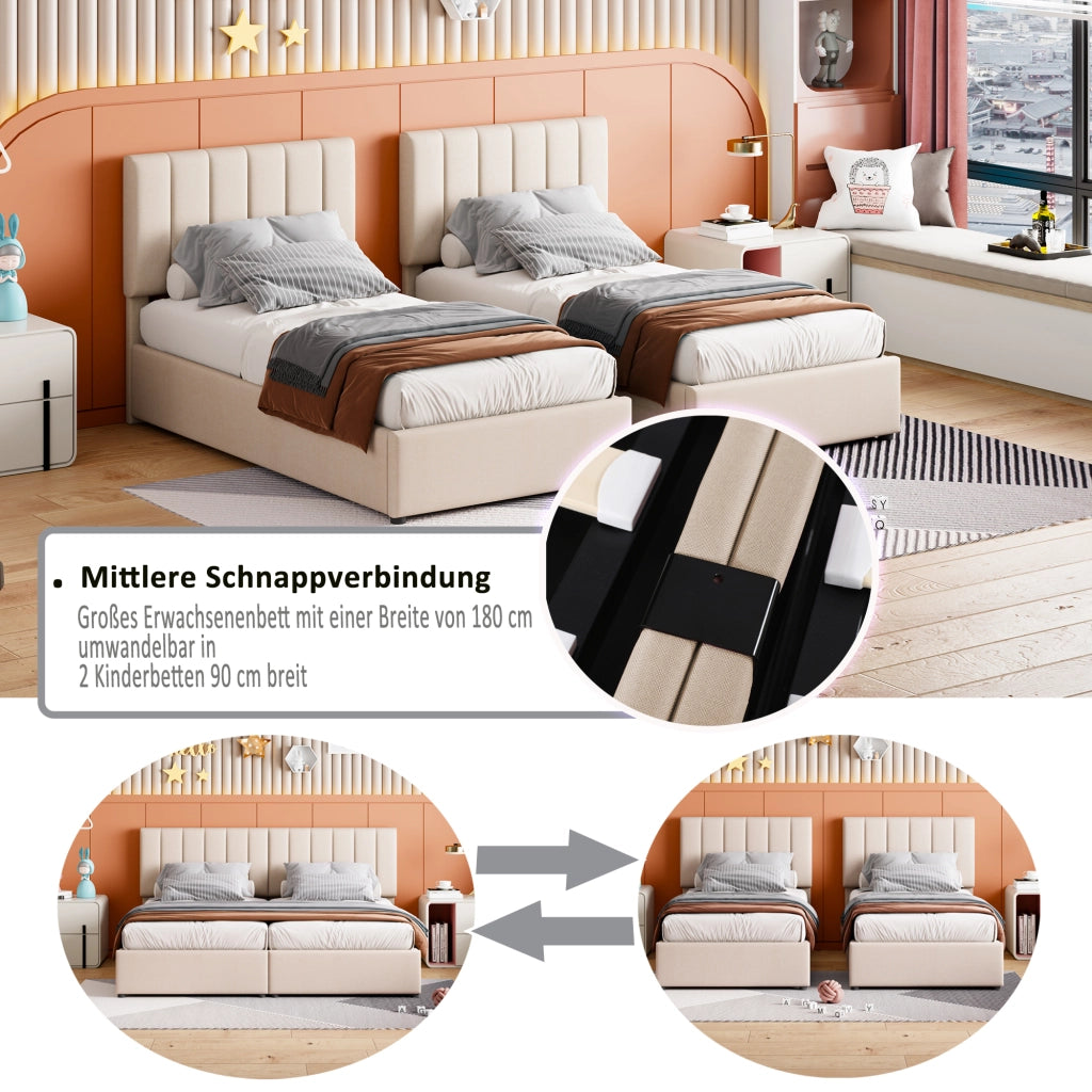 LETTO Imbottito Contenitore Idraulico 180x200 cm Beige