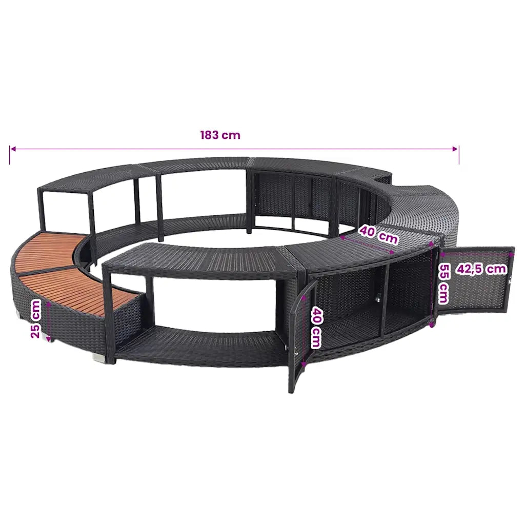 Bordo per Vasca da Spa in Polyrattan Nero 41454