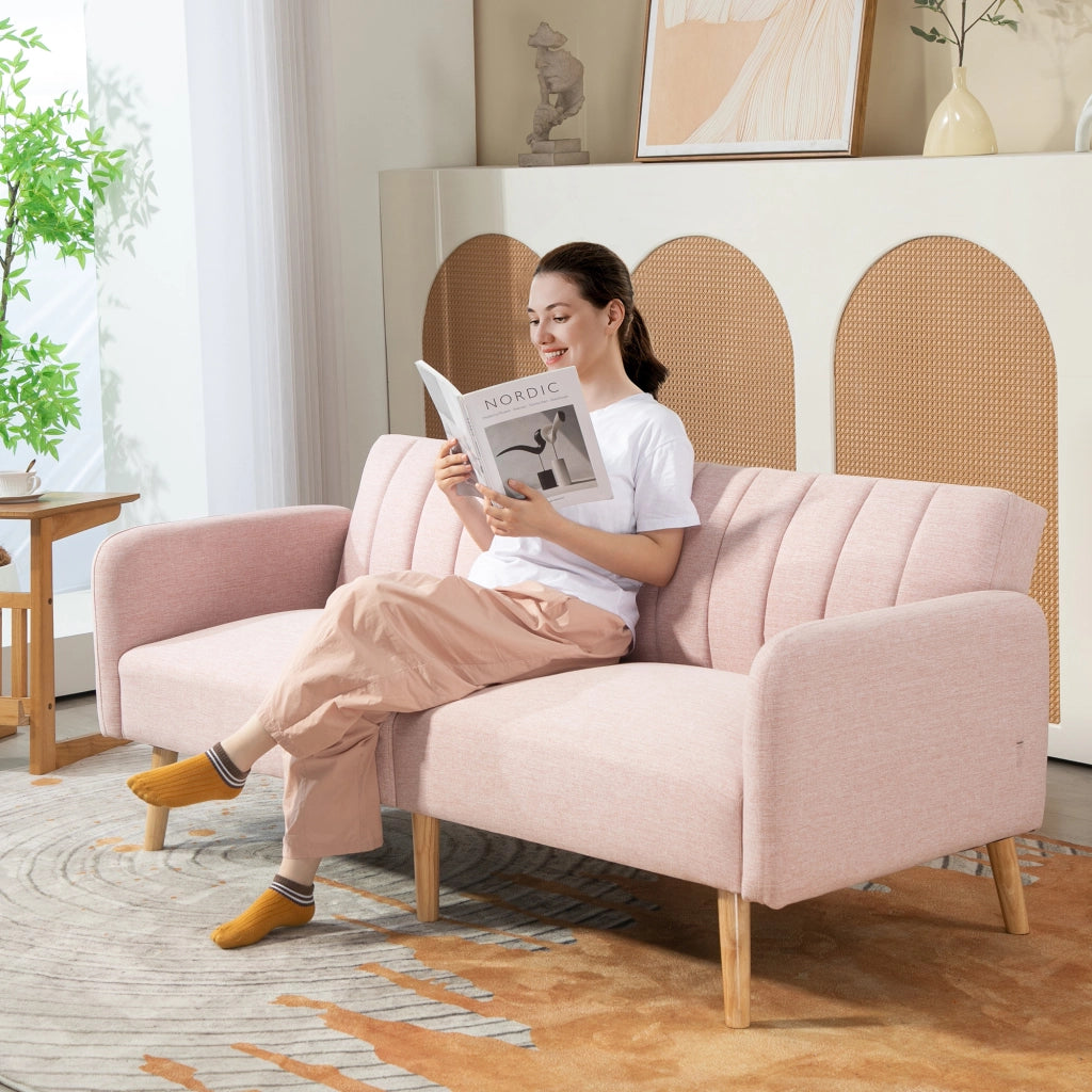 Divano letto 2 posti ¨C zephmum ¨C Tessuto rosa, struttura in legno