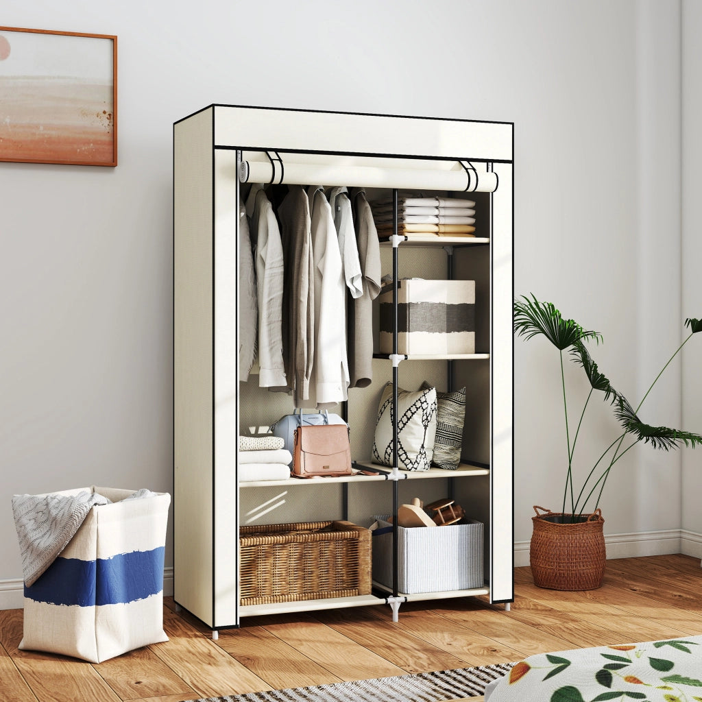 Armadio in Tessuto con Ripiani e Appendiabiti ¨C Zephmum ¨C Beige