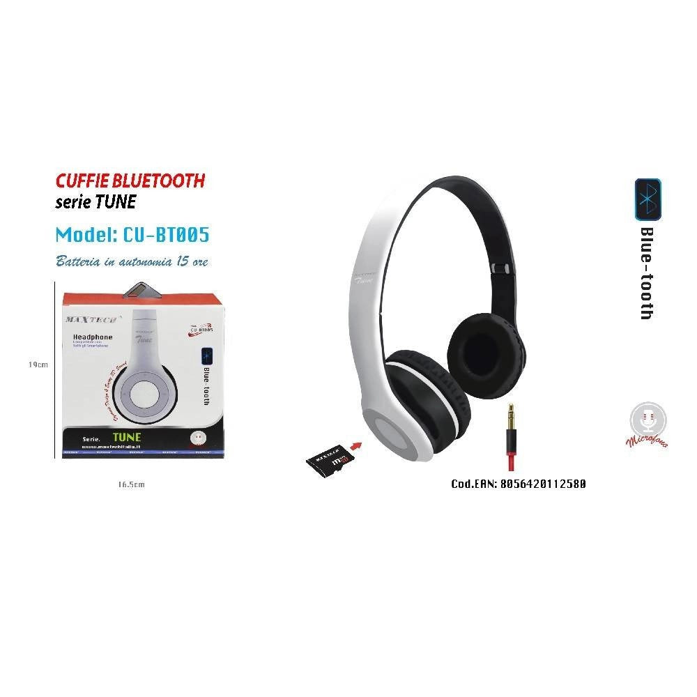 Trade Shop - Cuffie Bluetooth Serie Tune Microfono Per Smartphone Musica Maxtech Cu-bt005 -