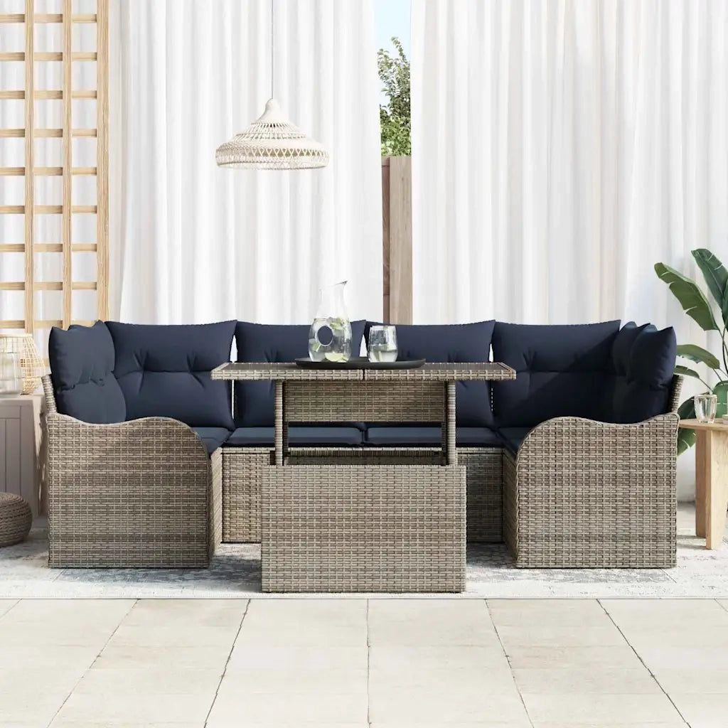 Set Divano da Giardino 7 pz Grigio e Blu Navy polyrattan 3348401