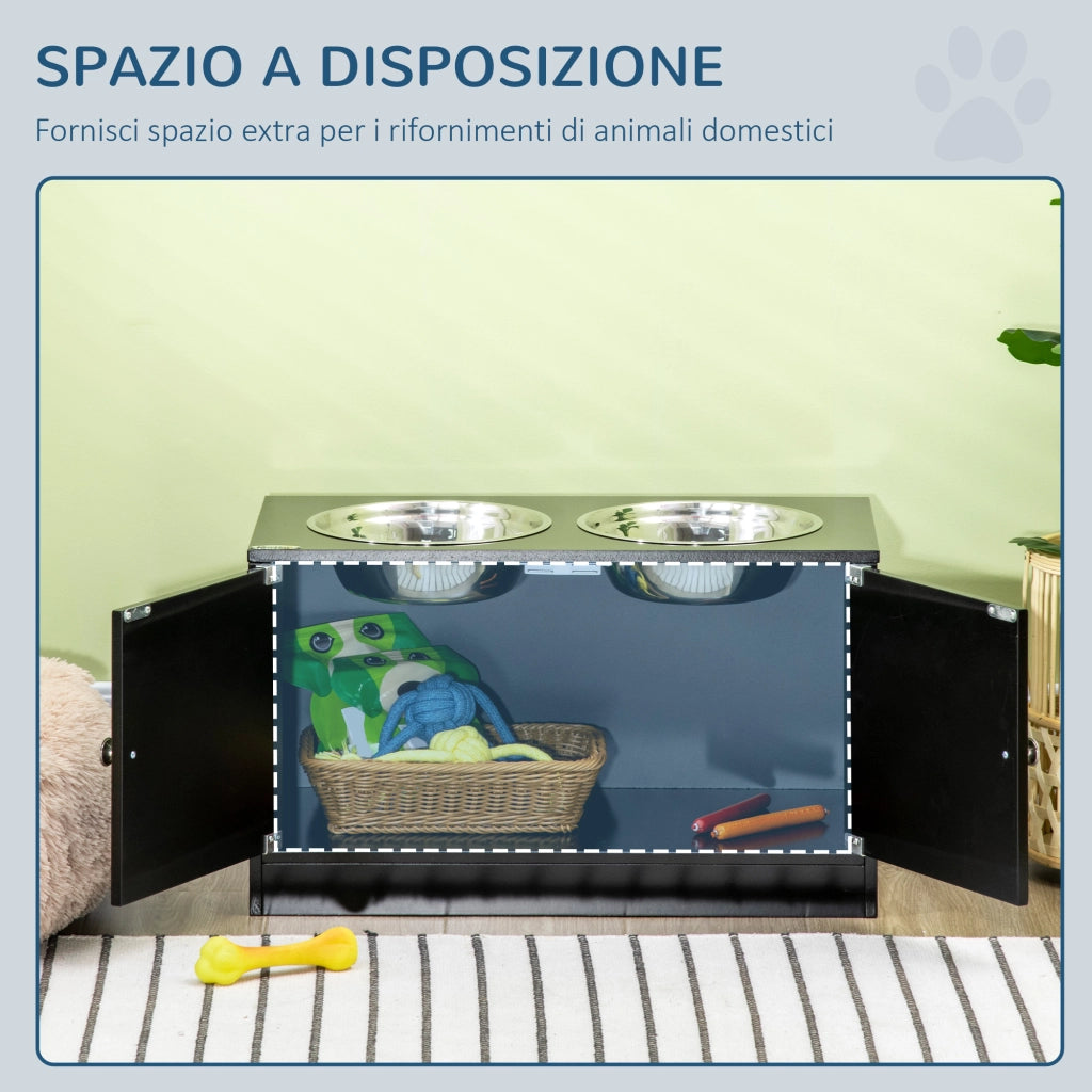 Ciotola per Cani Rialzata con Contenitore ¨C Minimal ¨C Nero 60x30x35.5cm