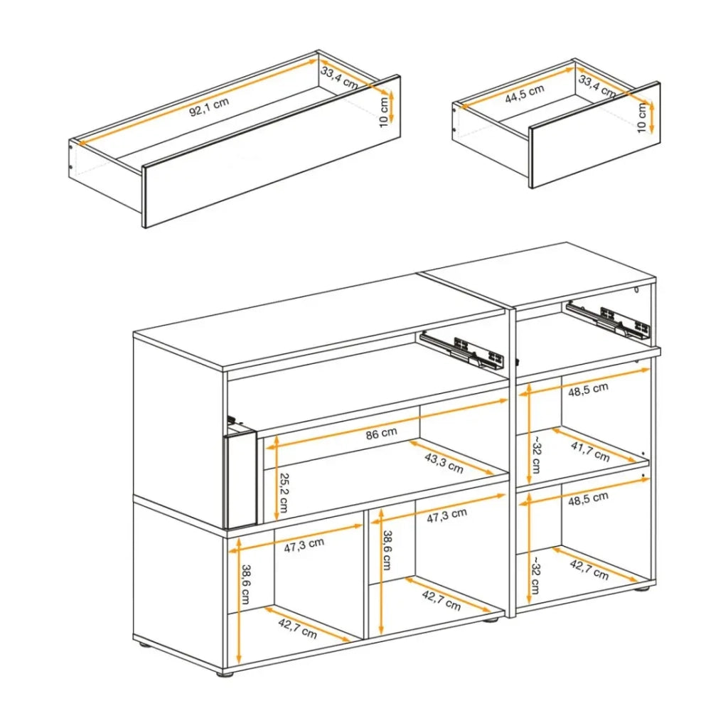 Buffet CRISS – 2 ante, 2 cassetti, LED – Rovere chiaro e nero