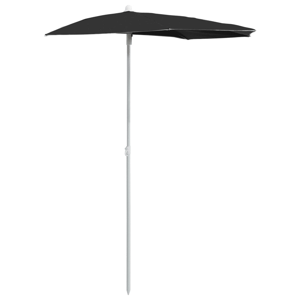 Ombrellone Semicircolare da Giardino con Palo 180x90 cm Nero 315565