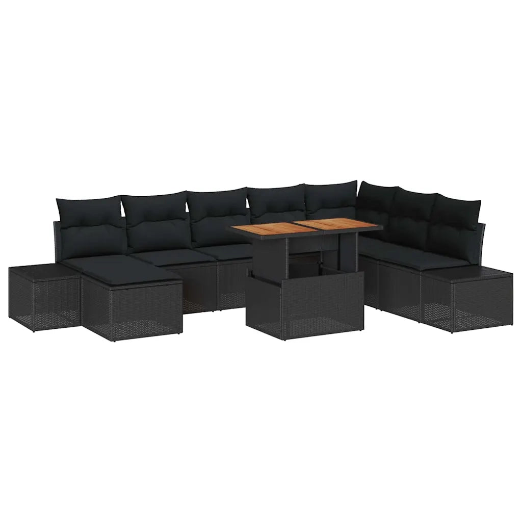 Set da Pranzo per Giardino con cuscino 9 pcs Nero e Marrone