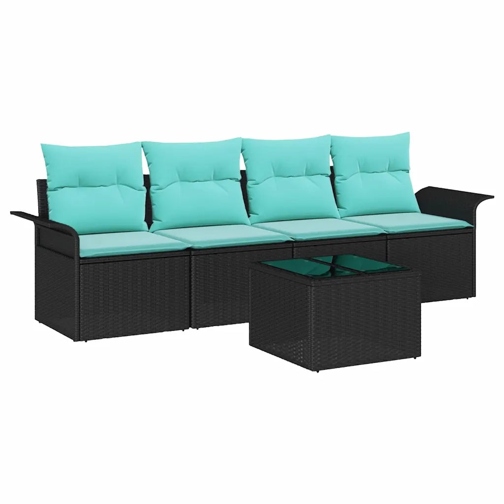 Set Divano da Giardino 5 pcs Nero e Turchese polyrattan 3353905