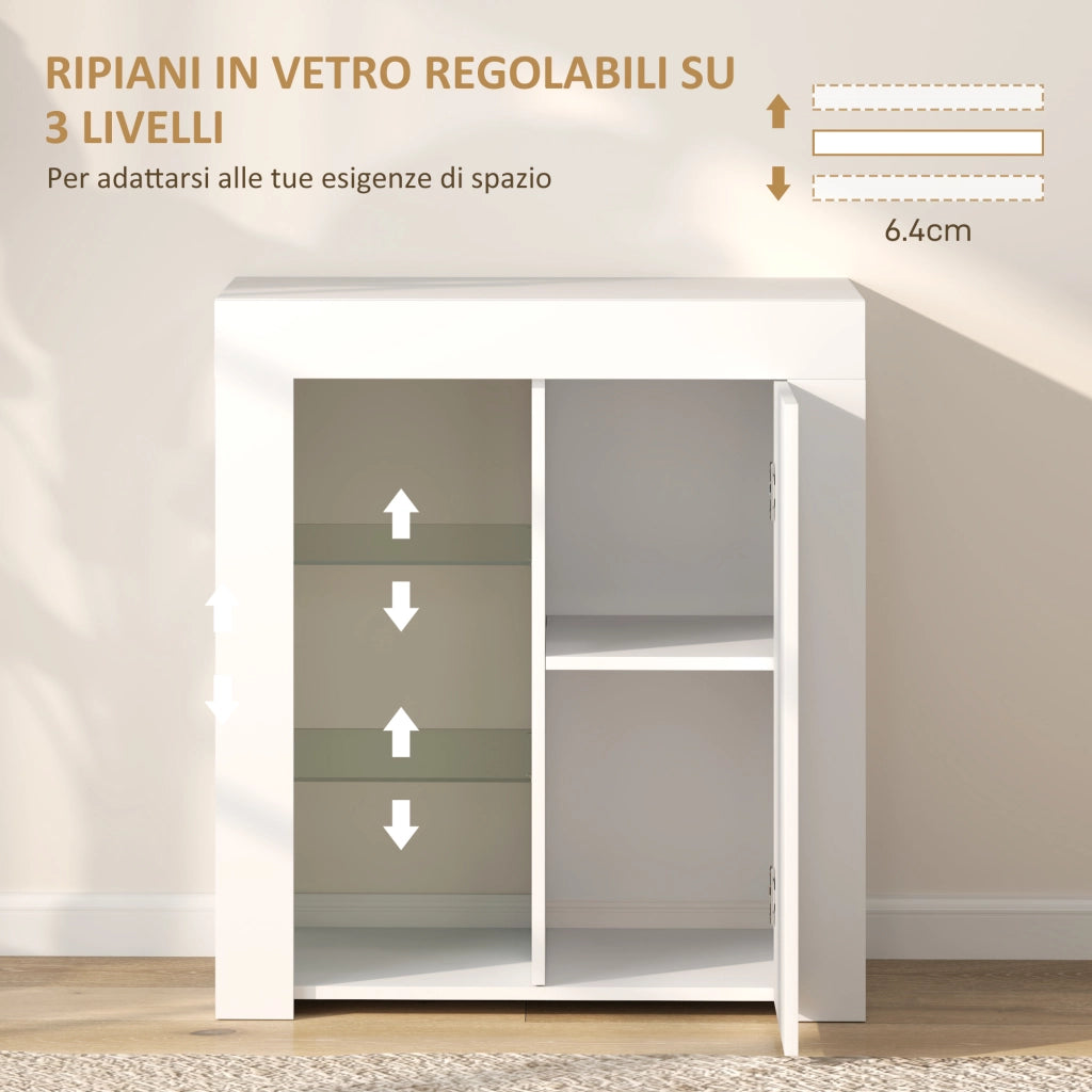 Mobile Contenitore a LED con Ripiani e Armadietto ¨C zephmum ¨C Legno e Vetro, Bianco, 75x40.1x83 cm