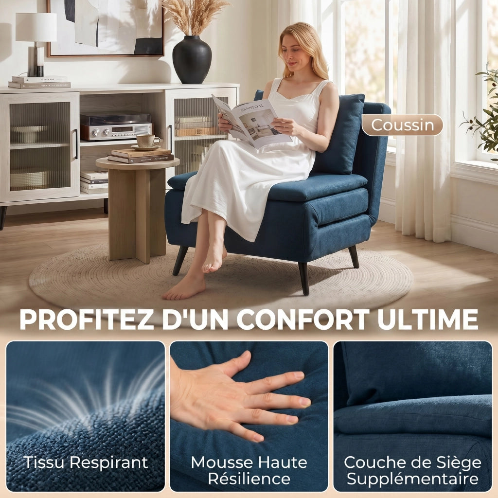 Divano Letto 1 Posto ¨C Minimal ¨C Blu, Tessuto, Dossier Regolabile