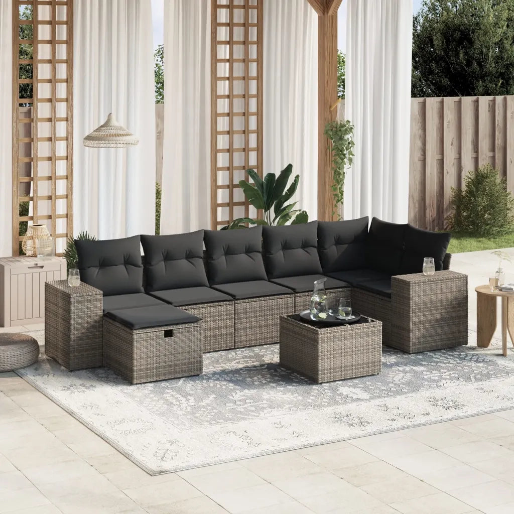Set Divano da Giardino 8 pz con Cuscini Grigio in Polyrattan 3264446