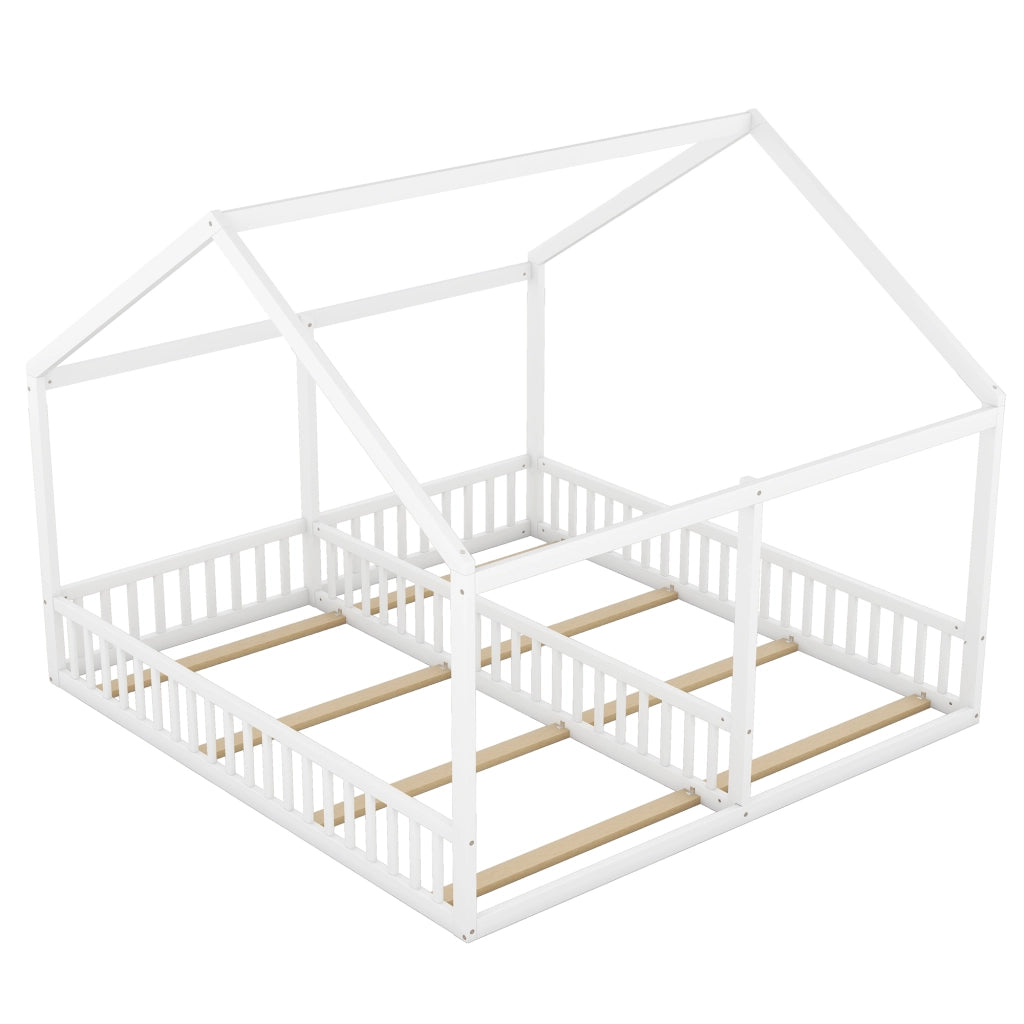 Letto singolo 90x200 in legno di pino e MDF, design a casetta, bianco