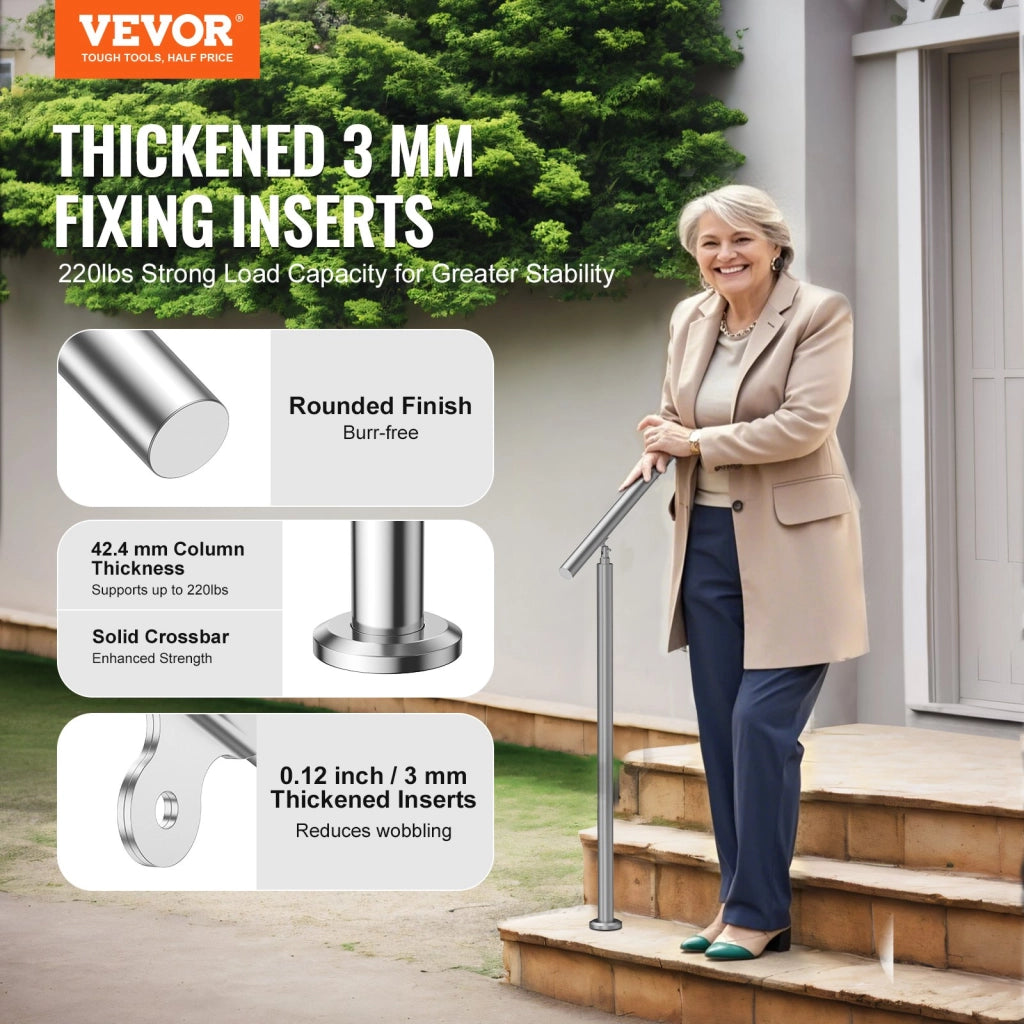 Kit Corrimano per Scale da Esterno 100 cm in Acciaio Inox, Ringhiera Regolabile 0-45° a Doppia Colonna con Accessori di Montaggio per Veranda e Balcon